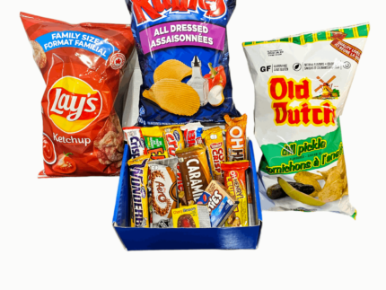Canadian snack box with large chips! Lays Ketchup, Ruffles All Dressed and Old Dutch Dill Pickle